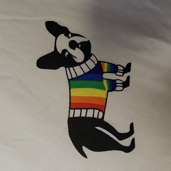 Jane & Delancey White Button Down Cap Sleeve Dog Pride Rayon Blouse Size M - Picture 2 of 11